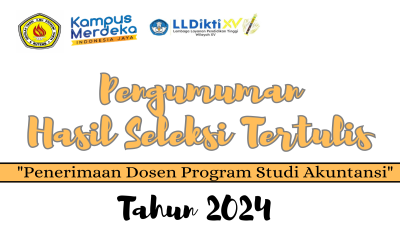 PENGUMUMAN HASIL SELEKSI TERTULIS PENERIMAAN DOSEN PROGRAM STUDI AKUNTANSI